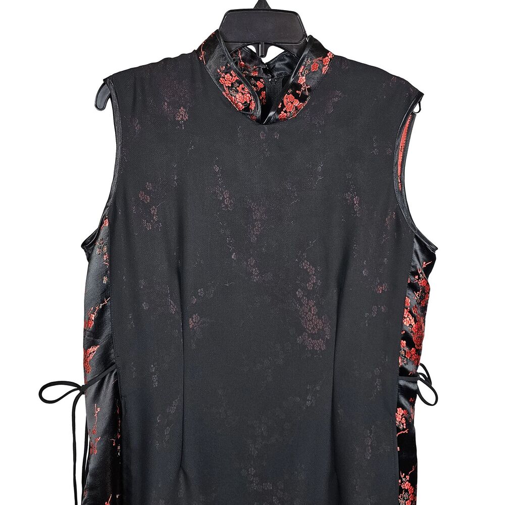 Earth Treasures Black and Red Satin Chengosam Medium Large Dress and Pants Set